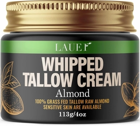 Whipped Tallow Cream 100% Grass-Fed Beef With Raw Almond Non-Greasy Deeply Moisturizer for Face & Body Reduces Skin Irritation Sensitivity Smooth Soft Dry Skin Hydrating Nourishing Care 4oz