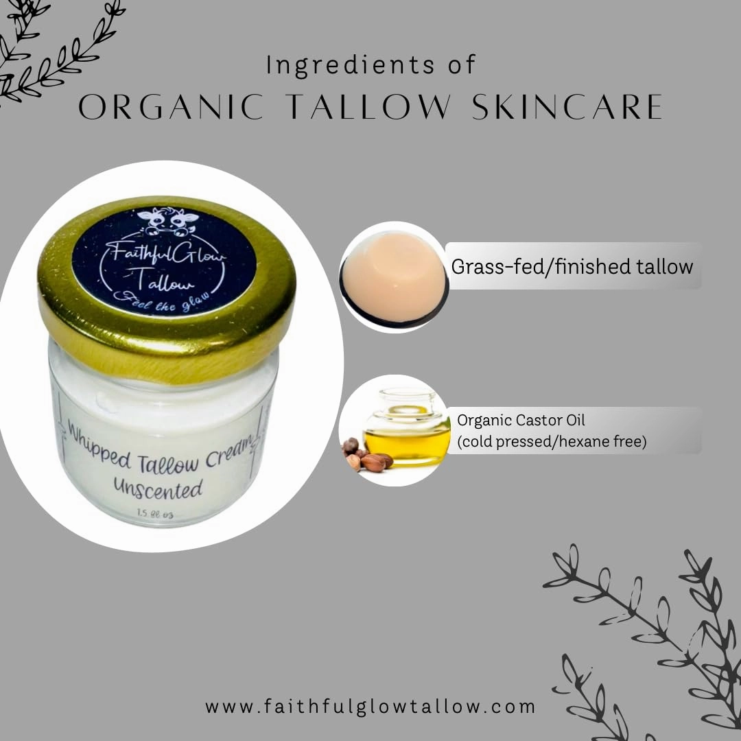 Whipped Tallow Cream (Unscented 1.5 fl oz) | Nourishing, Moisturizing Tallow Balm for Face, Hands, and Body | Natural Hydration