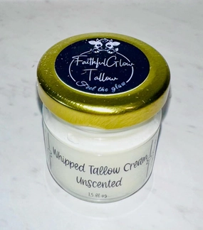 Whipped Tallow Cream (Unscented 1.5 fl oz) | Nourishing, Moisturizing Tallow Balm for Face, Hands, and Body | Natural Hydration