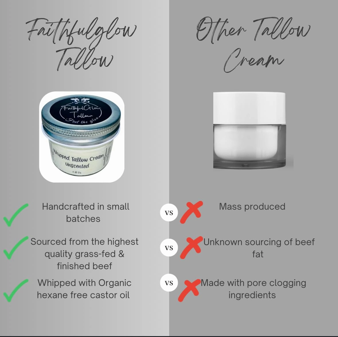 Whipped Tallow Cream (Unscented 1.5 fl oz) | Nourishing, Moisturizing Tallow Balm for Face, Hands, and Body | Natural Hydration