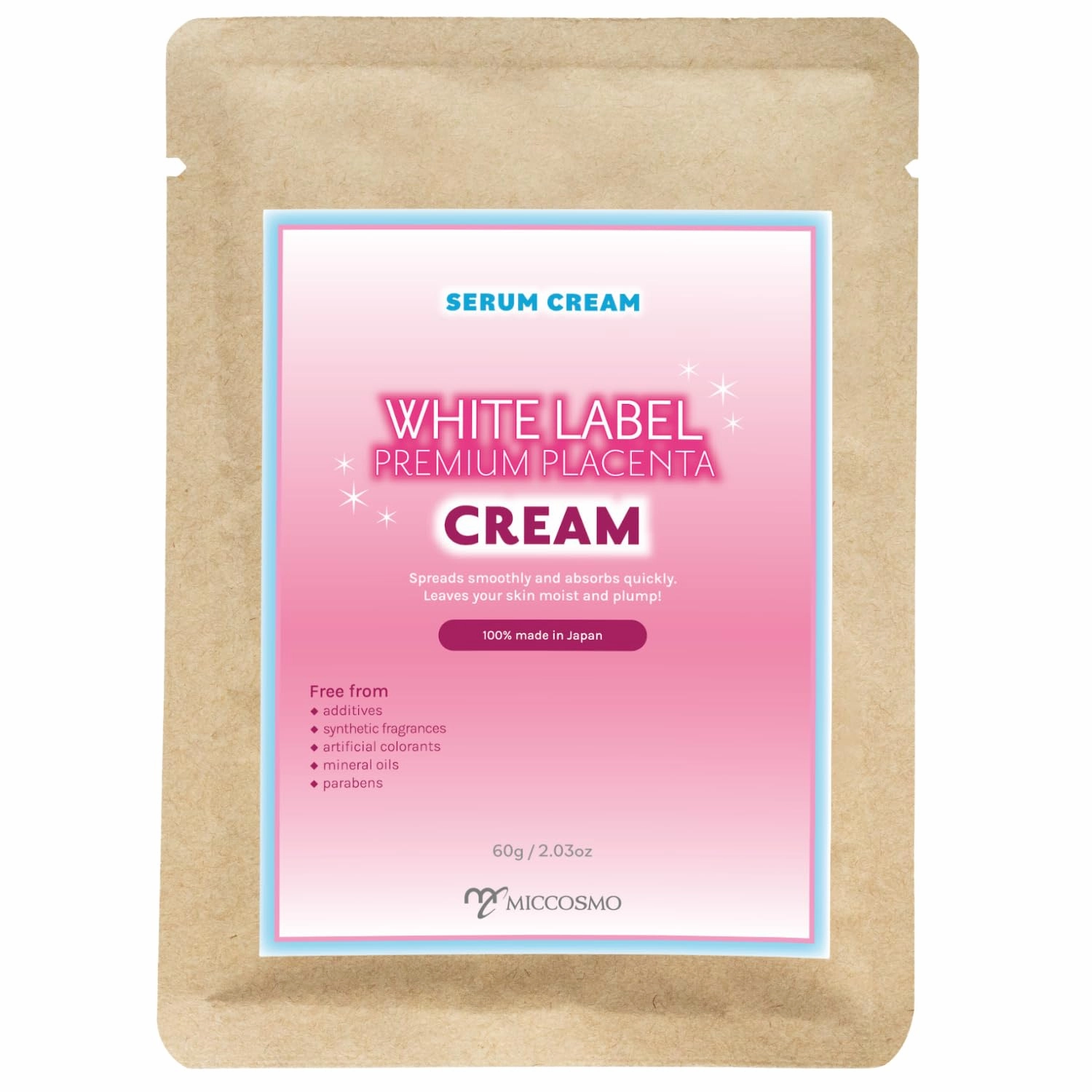 White Label Premium Placenta Cream 60g – Gel-Type Face Moisturizer with Placenta, Hyaluronic Acid & Collagen – Rich, Non-Sticky Formula for Smooth, Supple & Hydrated Skin