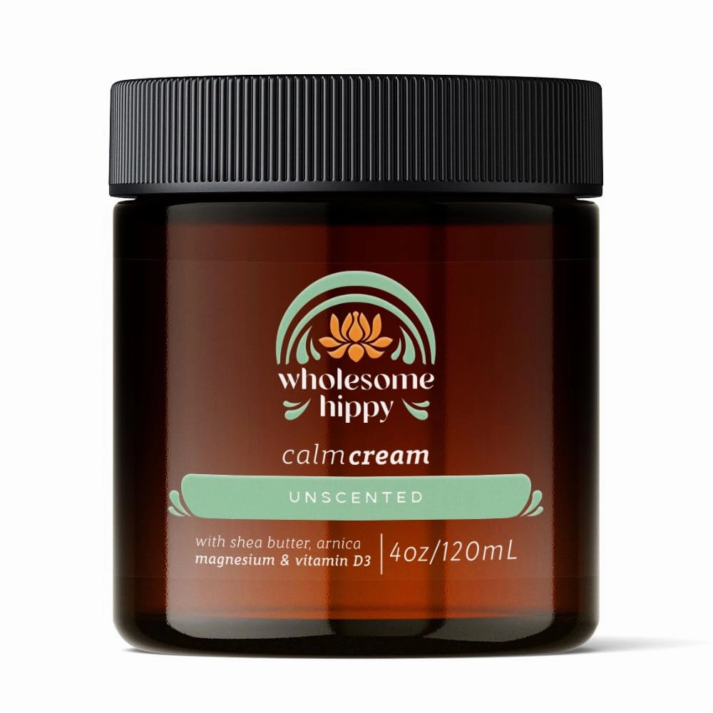 Wholesome Hippy Calm Cream – Unscented Body Butter with Magnesium, Vitamin D3, Shea, Arnica & Turmeric – Vegan Hydrating Moisturizer for Sensitive Skin & Self-Care – 4oz