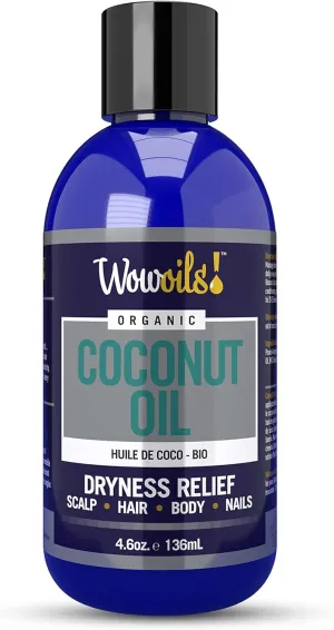 WowOils! Coconut Oil Moisturizer for Body, Skin & Hair - Natural Coconut Body Oil for Dry Scalp, Hair, Nails, and Skin Hydration - Nourishing Coconut Massage Oil, 4.6 Oz