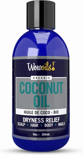 WowOils! Coconut Oil Moisturizer for Body, Skin & Hair - Natural Coconut Body Oil for Dry Scalp, Hair, Nails, and Skin Hydration - Nourishing Coconut Massage Oil, 9 Oz
