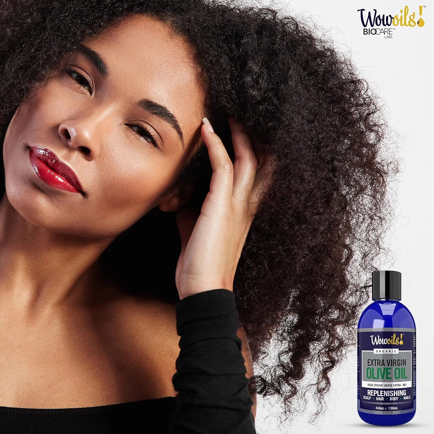 WOWOILS! Extra Virgin Olive Oil for Hair Shine & Smoothening - Repair Dry, Damaged Hair, Reducing Frizz & Mending Split Ends, Suitable for Hair, Scalp, Nails & Body Moisturizer, 4.6 Oz