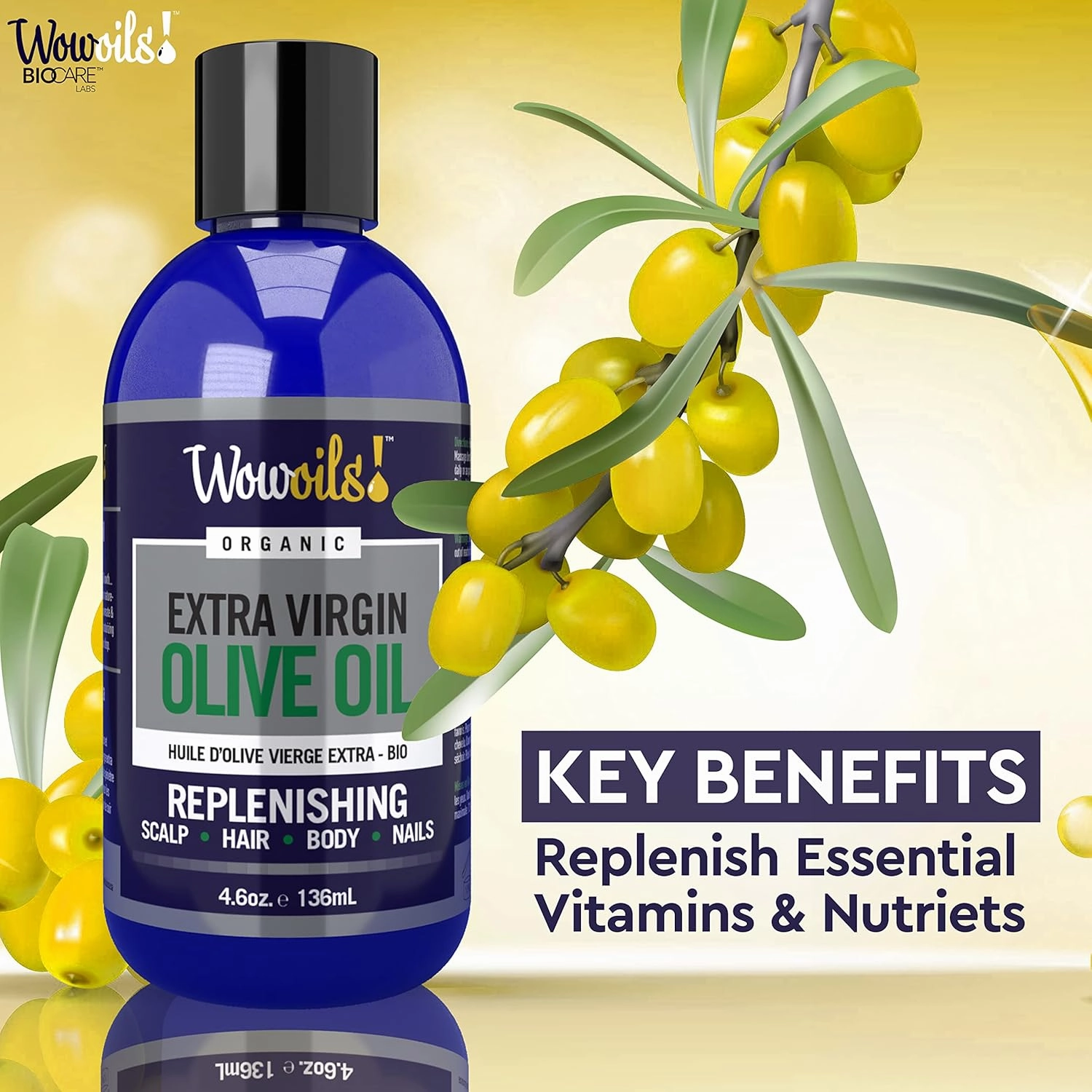 WOWOILS! Extra Virgin Olive Oil for Hair Shine & Smoothening - Repair Dry, Damaged Hair, Reducing Frizz & Mending Split Ends, Suitable for Hair, Scalp, Nails & Body Moisturizer, 4.6 Oz