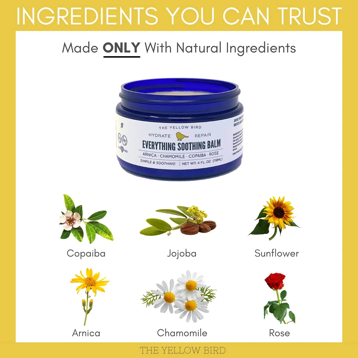 Yellow Bird Natural Soothing Foot & Body Balm - Everything Skin Moisturizer, Organic Itch Relief Cream, Baby Diaper balm, Soothing Gentle Moisturizer
