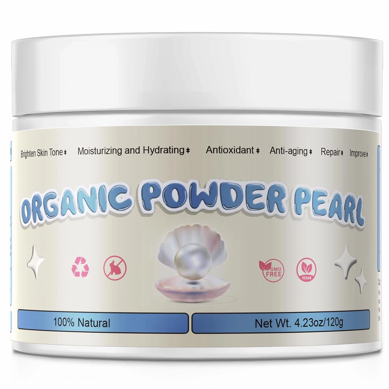 Zlimer Organic Pearl Powder [120g] | 100% Natural Skin Brightening & Anti-Aging | Hydrates, Reduces Wrinkles, Improves Elasticity | Radiant Glow for Face & Body | Resealable Jar | 1 PSC
